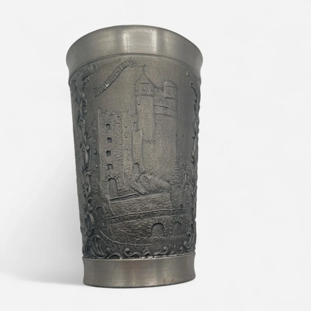 Vintage Rein Zinn RG German Pewter Wine Beer Cup Tumbler Castles Handguss‎